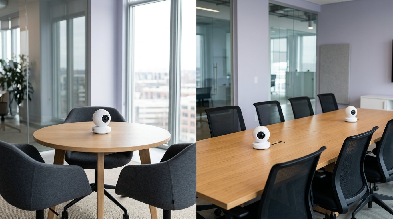 Small huddle table versus a long boardroom with two cameras