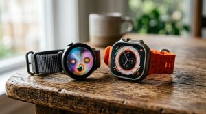 Apple Watch Series 12 and Ultra 4 side by side on a wooden table