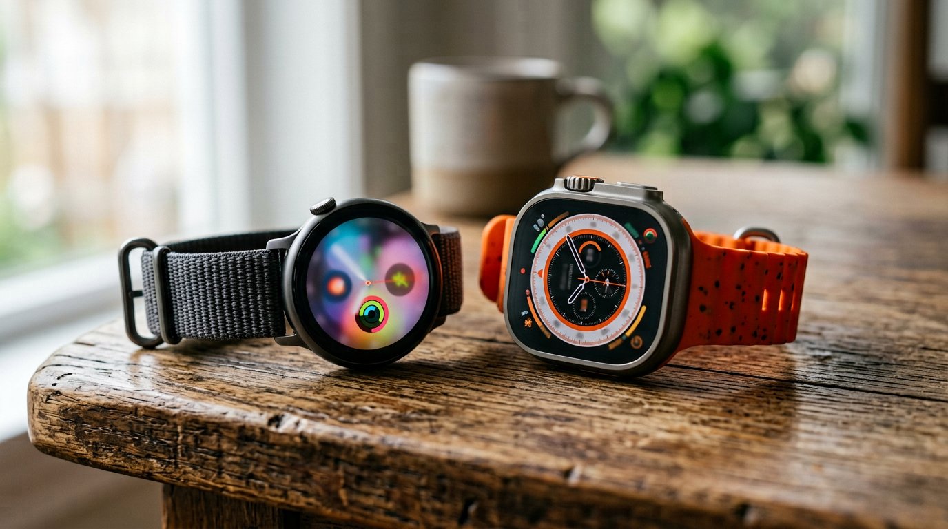 Apple Watch Series 12 and Ultra 4 side by side on a wooden table